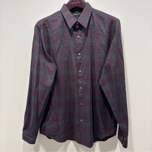 Theory Men’s Venlo Checked Gray Cotton Shirt Button Down Long Sleeve Size XL